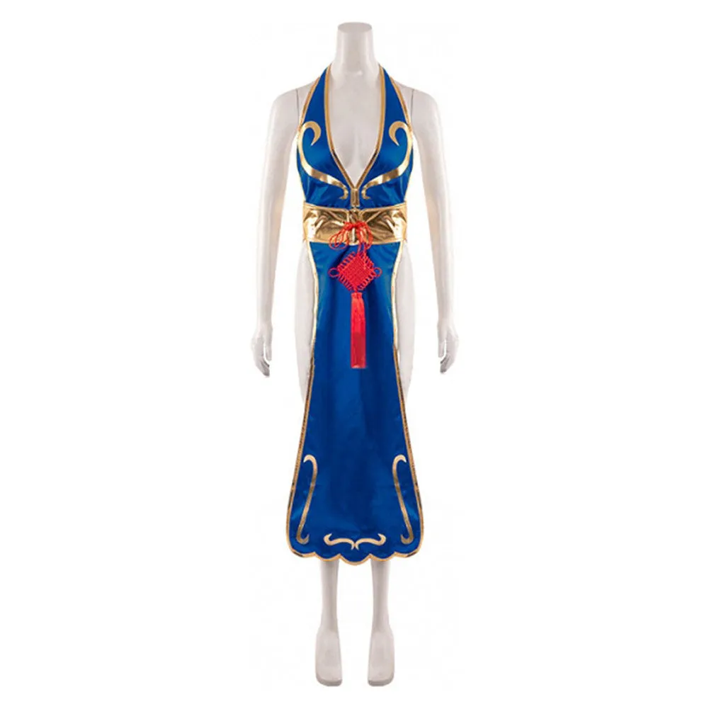 Street Fighter Chun Li Cosplay Costume Blue Outfits Halloween Carnival Suitit