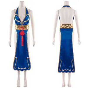 Street Fighter Chun Li Cosplay Costume Blue Outfits Halloween Carnival Suitit