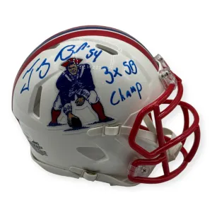 Tedy Bruschi Signed Autographed Throwback Mini Helmet w/ "3x SB Champ" JSA