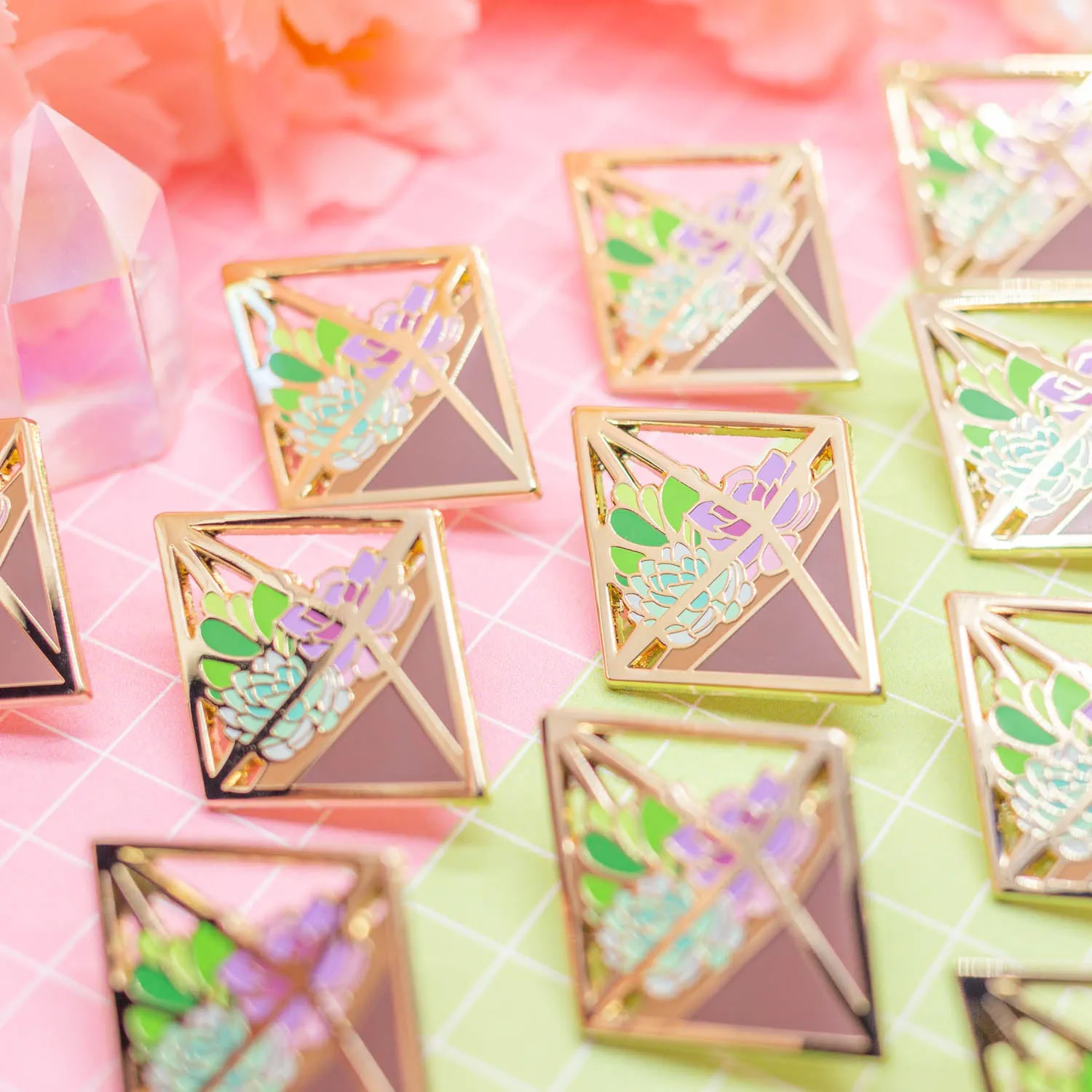 TERRA - Succulent terrarium enamel pin - diamond