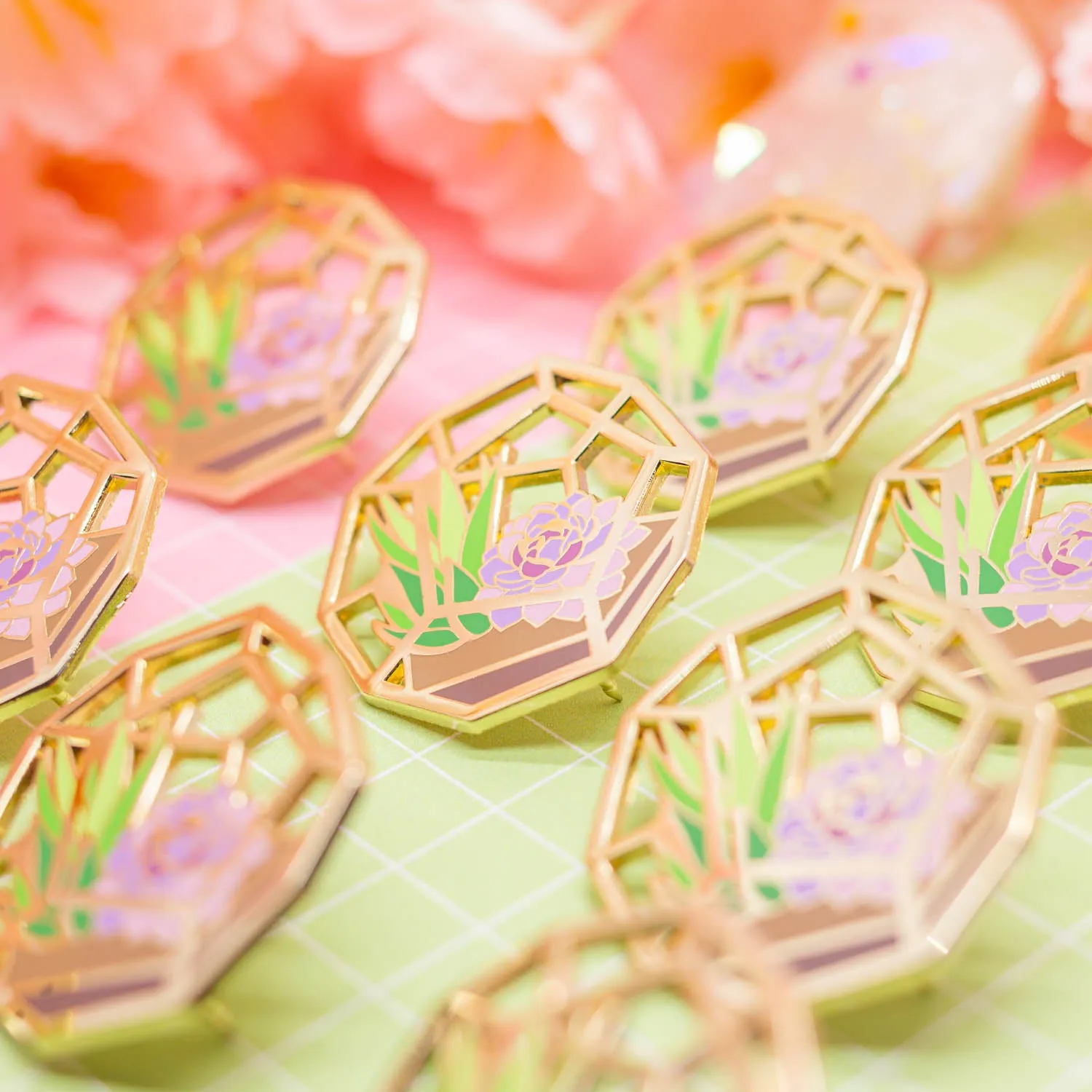 TERRA - Succulent terrarium enamel pin - round