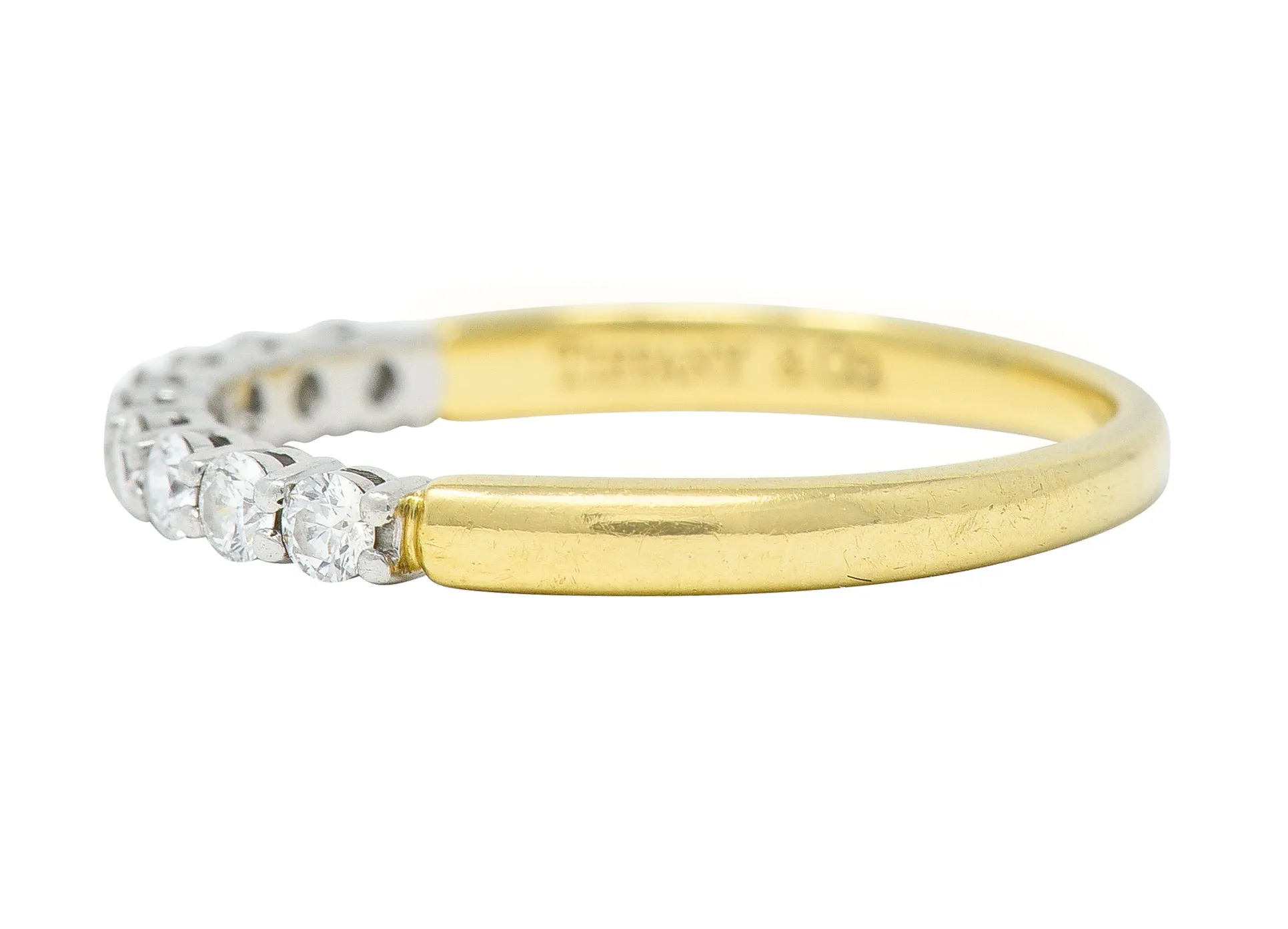 Tiffany & Co. 1990's Diamond Platinum 18 Karat Yellow Gold Vintage Band Ring