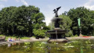 Tilt Up to Bethesda Fountain in Central Park NYC