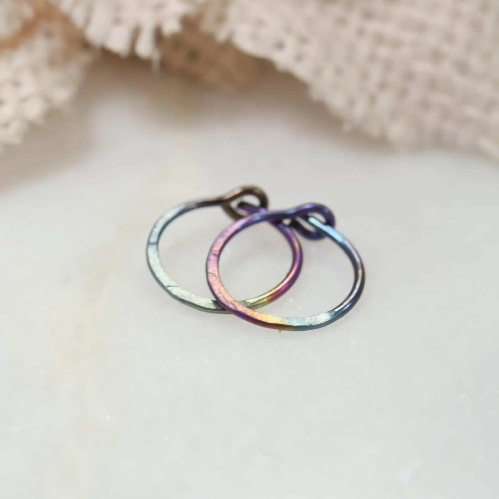 Tiny Hoop Earring Hammered - Niobium Choose Your Diameter, Gauge