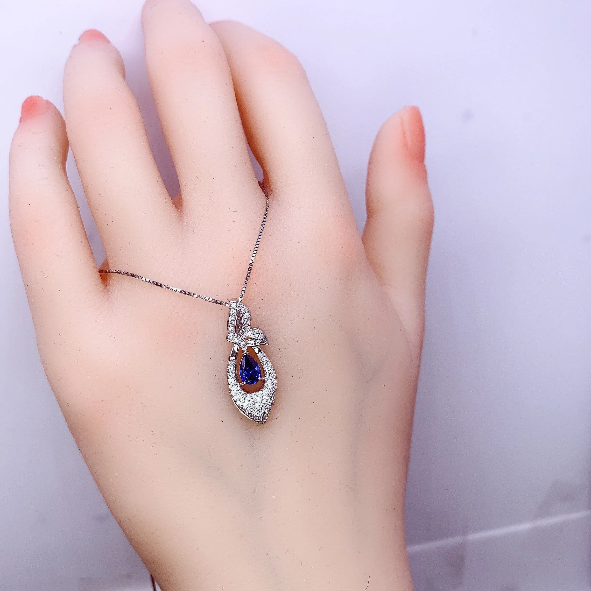 Tiny Teardrop Tanzanite Necklace - 18KGP @ Sterling Silver - Gemstone Butterfly Style - Lab Created Blue Tanzanite Pendant #320