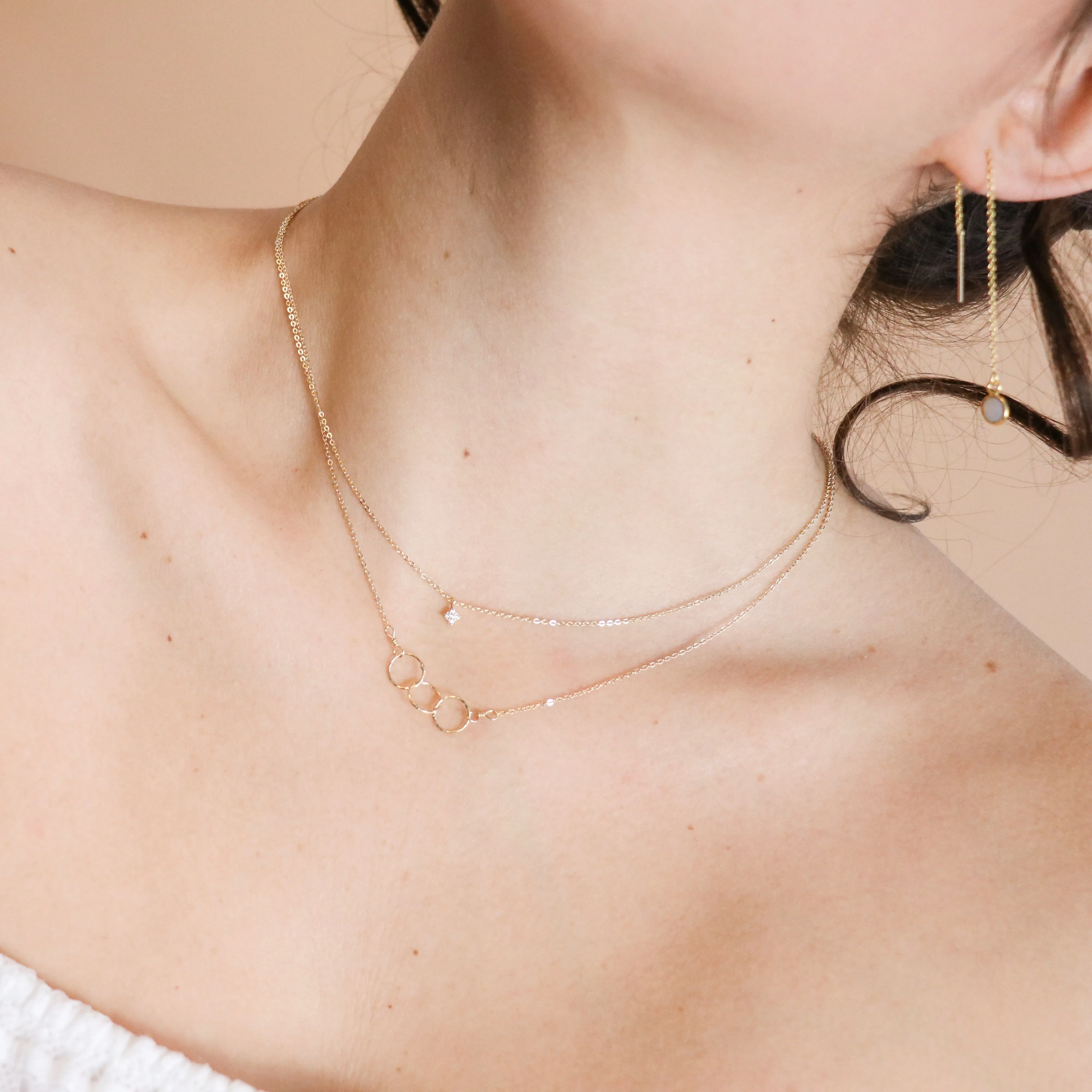 Tiny Triple Diamond Cut Circles Necklace