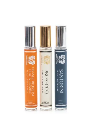 Travel Room Spray Trio – Orange Blossom, Prosecco, Santorini (10ml)