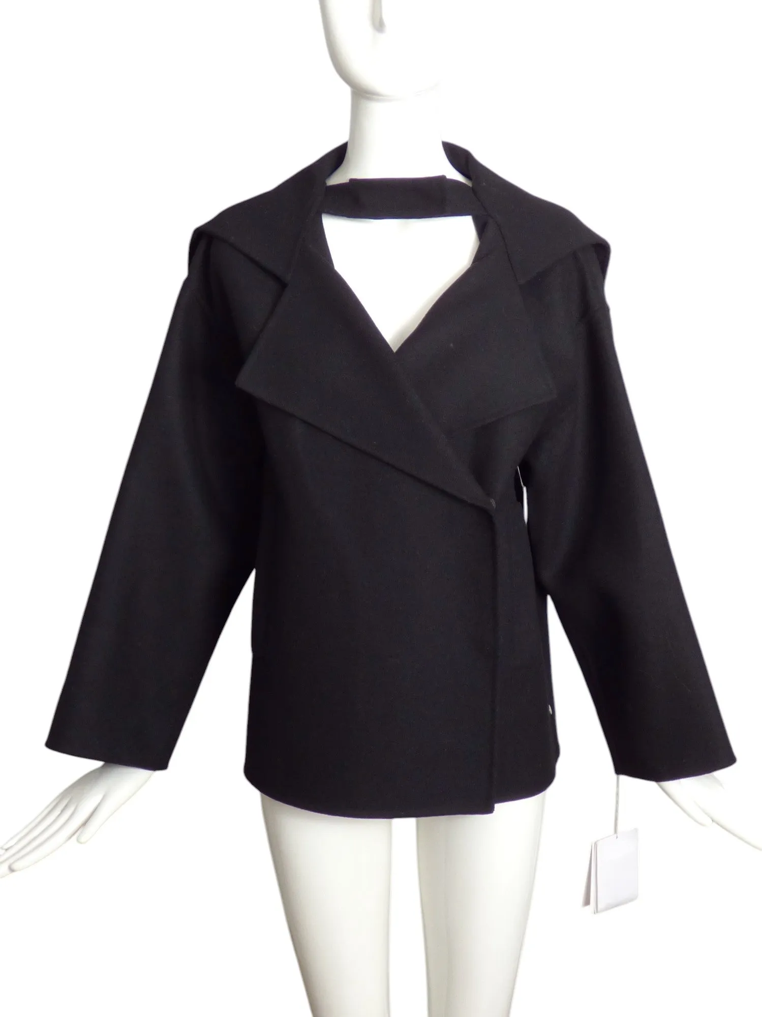 VALENTINO- NWT Black Hooded Wool Coat, Size 2