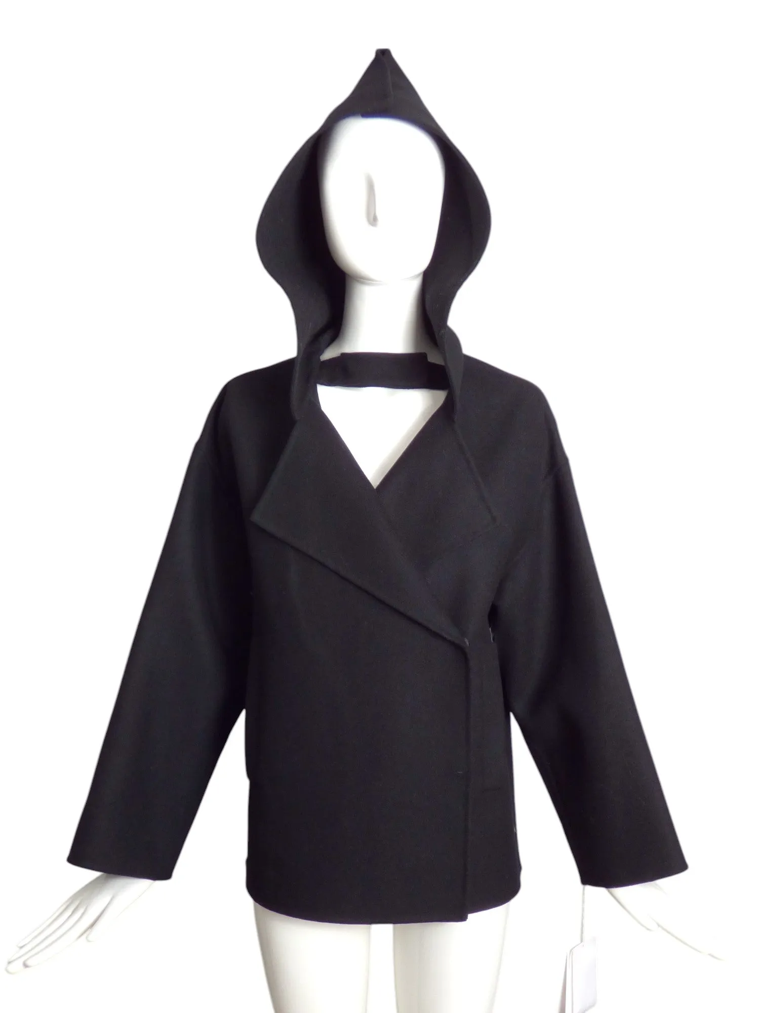 VALENTINO- NWT Black Hooded Wool Coat, Size 2