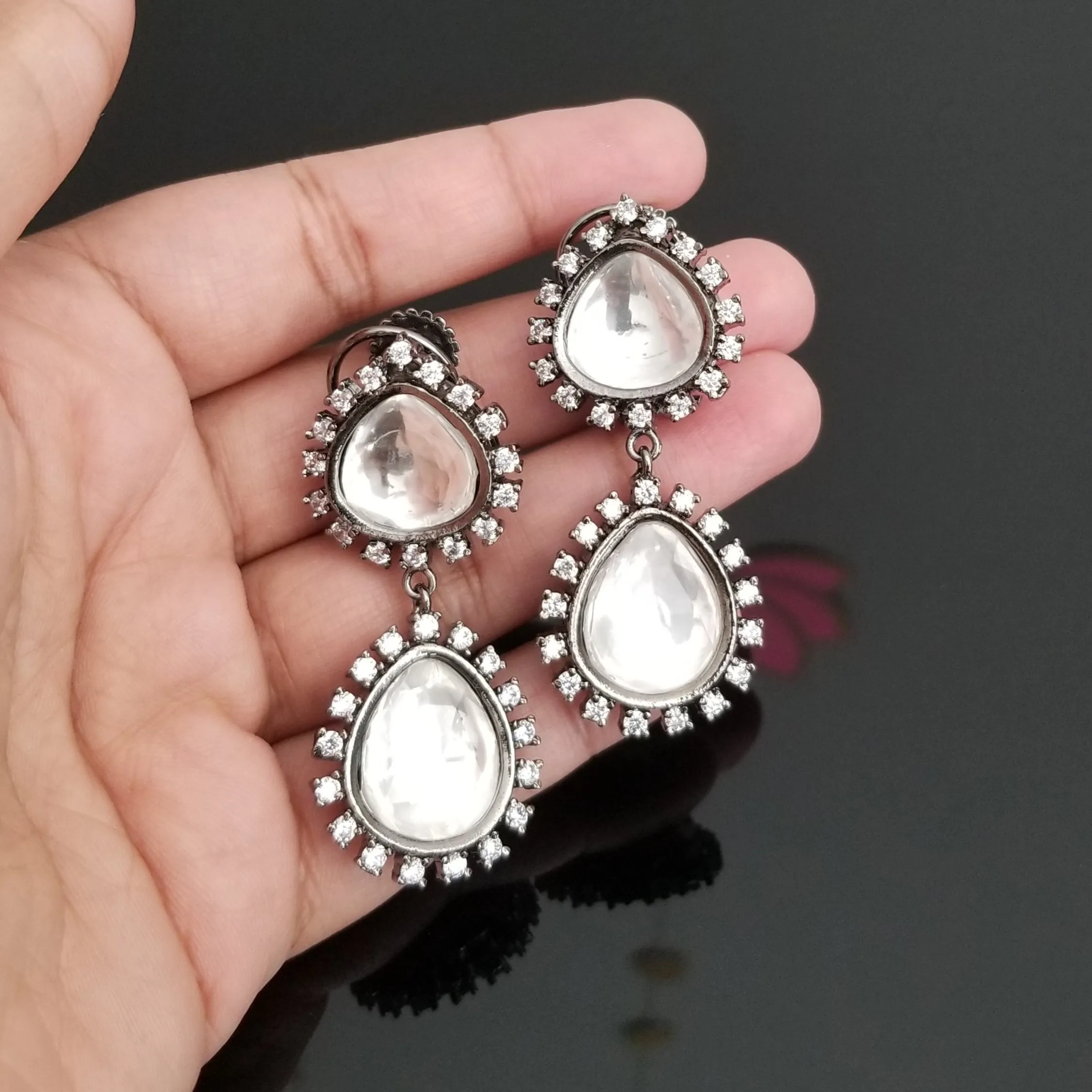 Victorian Finish Kundan Earrings JT22