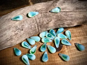Vintage Austrian Glass—Green & White Opal Drop Glass Bead—20mm x 10mm