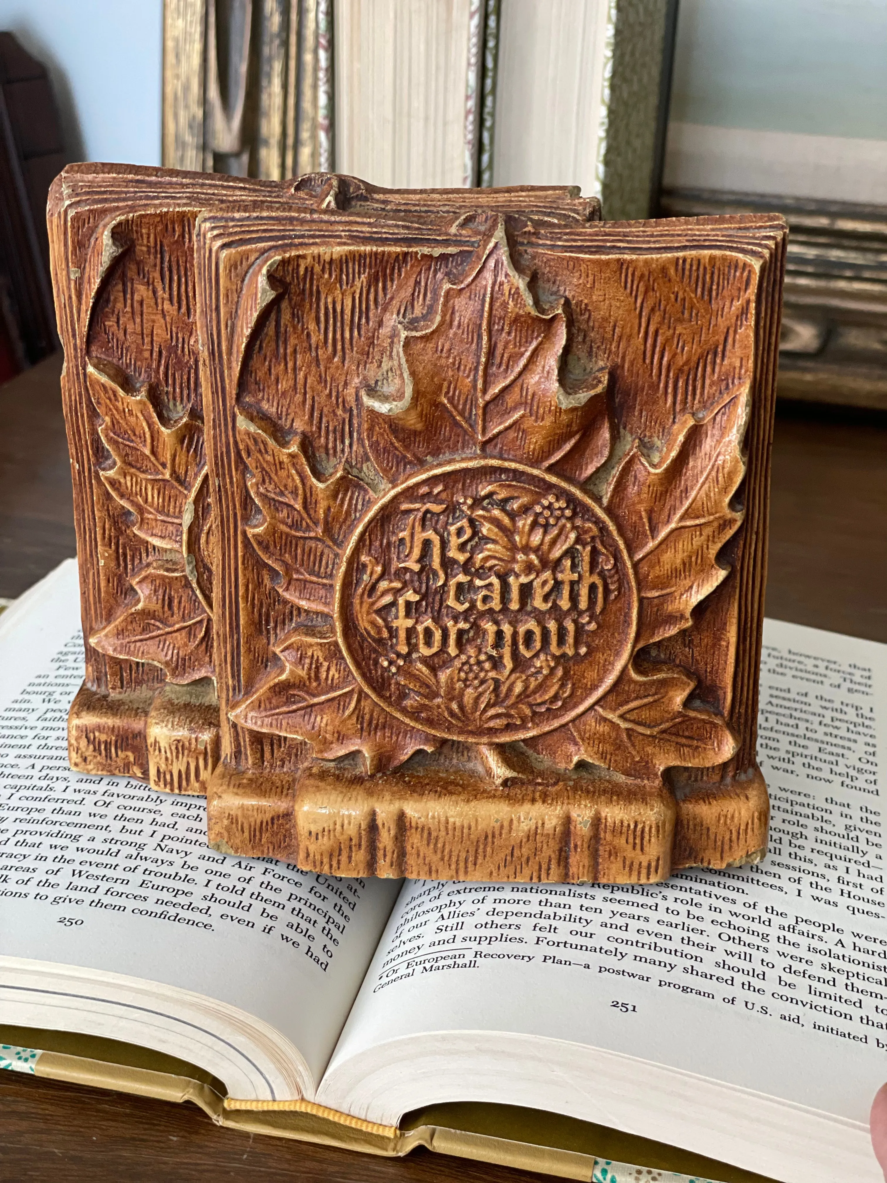 Vintage Bookends “He careth for you”