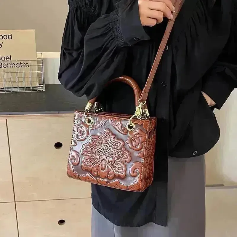 Vintage Embossed Floral Handbag