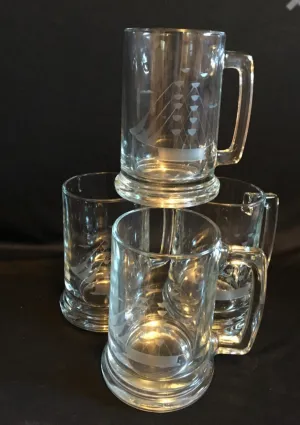 Vintage Etched Clipper Ship Beer Mugs