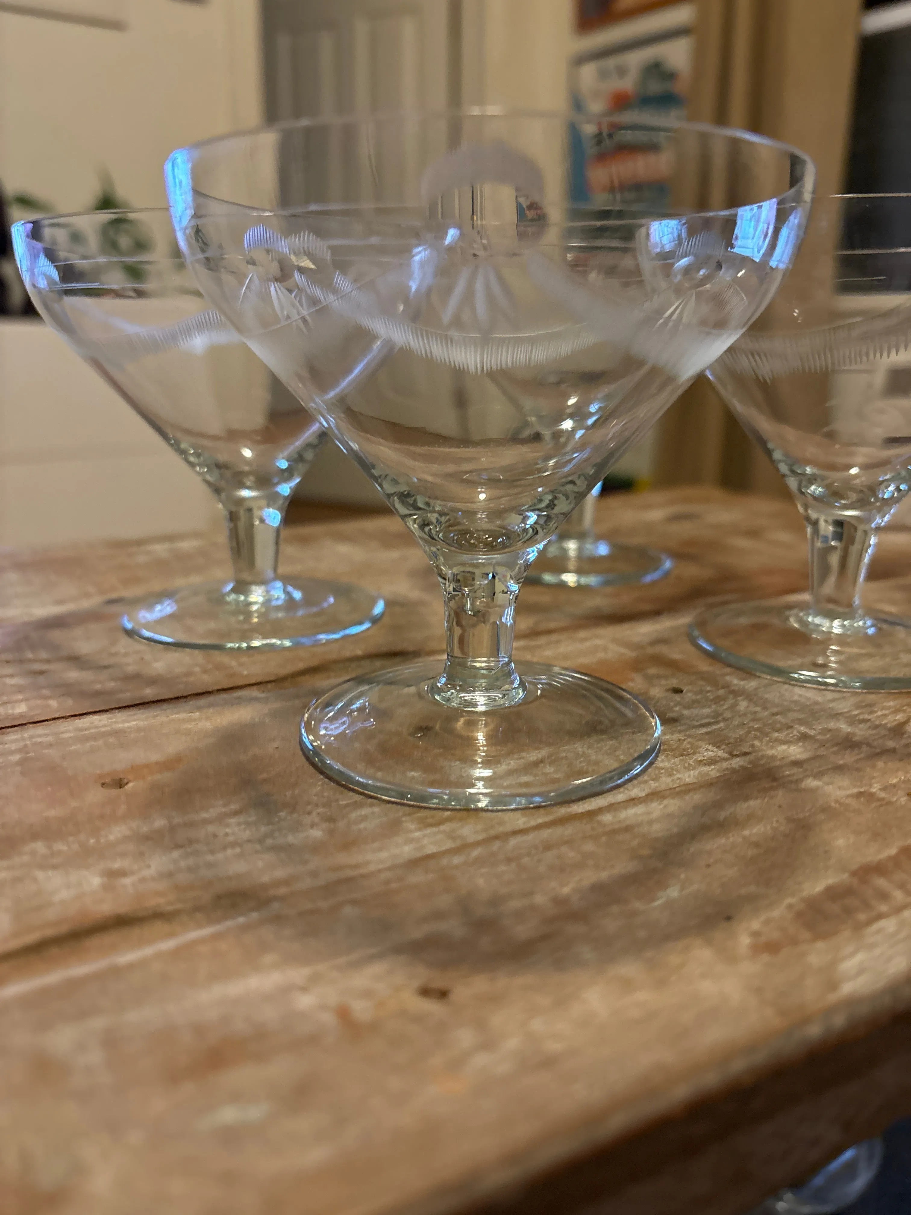 Vintage etched large champagne stemware  - set of 4