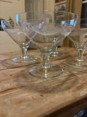 Vintage etched large champagne stemware  - set of 4