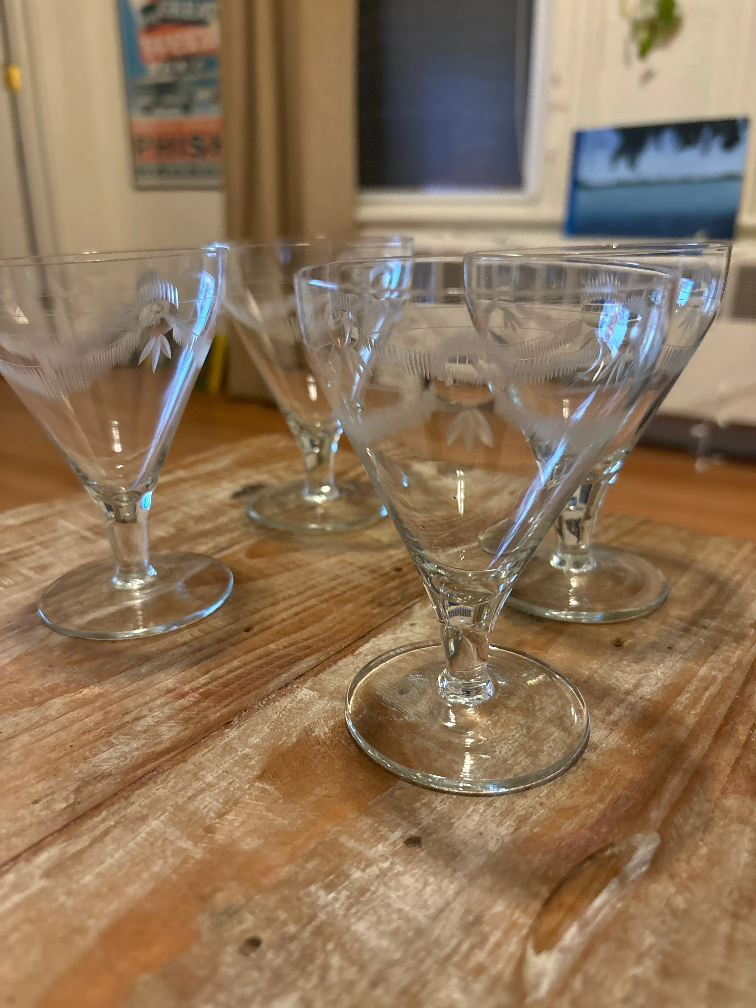 Vintage etched stemware  - set of 4