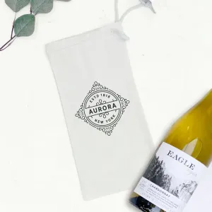 Vintage Flourish w/ City, State - Canvas Wine Bag
