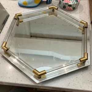 Vintage Hexagonal Mirrored Vanity Tray