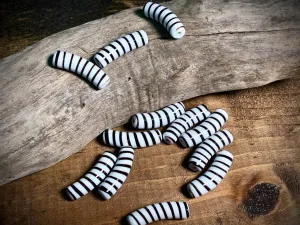 Vintage Japanese Glass—Brown & White Macaroni Glass Bead—30mm x 8mm