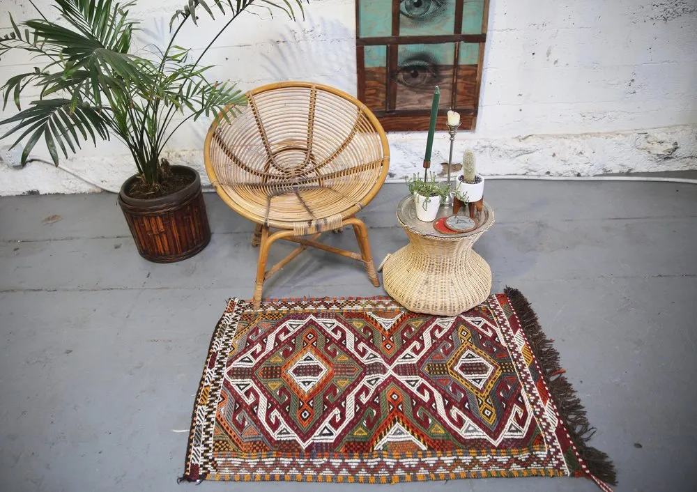 Vintage Mersin Mut Cicim Kilim Rug 2.6ftx3.10ft