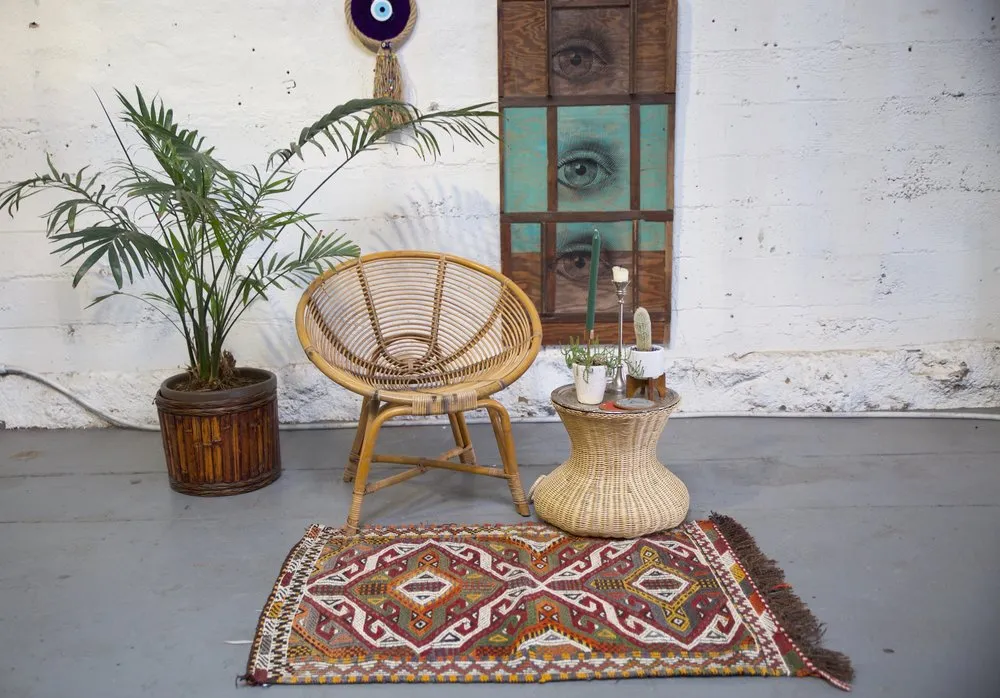 Vintage Mersin Mut Cicim Kilim Rug 2.6ftx3.10ft