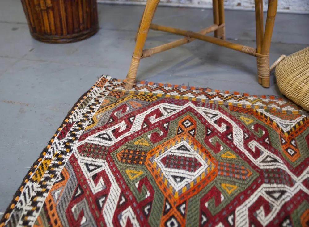 Vintage Mersin Mut Cicim Kilim Rug 2.6ftx3.10ft