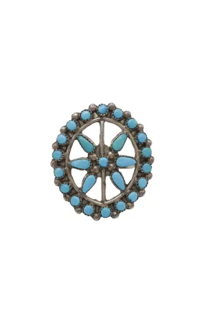 Vintage Zuni Sterling Silver and Turquoise Petit Point Ring