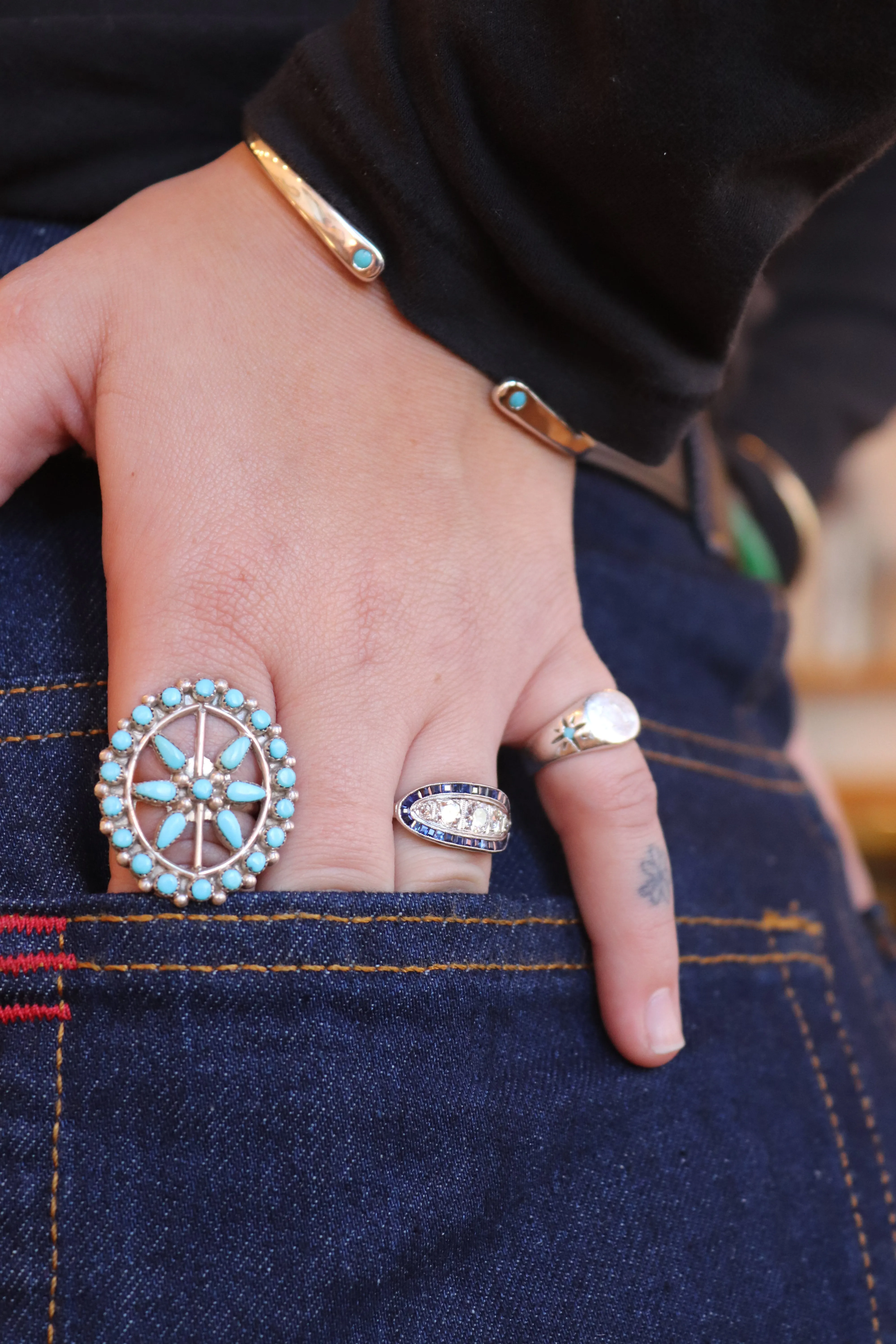 Vintage Zuni Sterling Silver and Turquoise Petit Point Ring