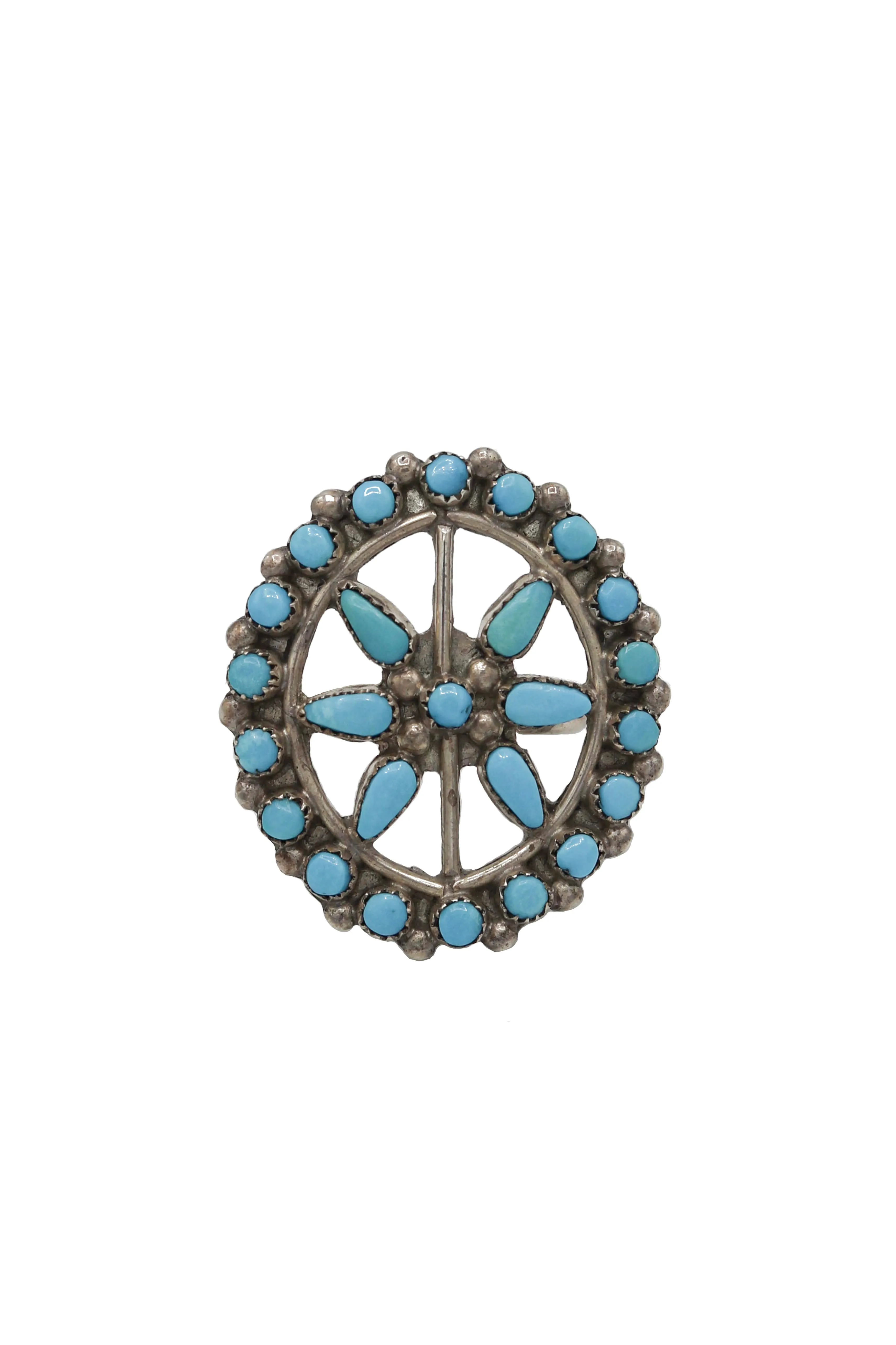 Vintage Zuni Sterling Silver and Turquoise Petit Point Ring