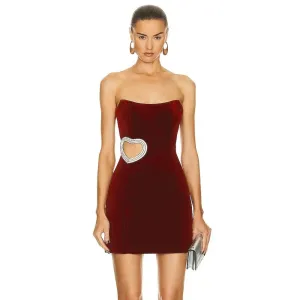 Wine Red Heart Shaped Diamond Tube Top Dress - Womens Elegant Evening Wear