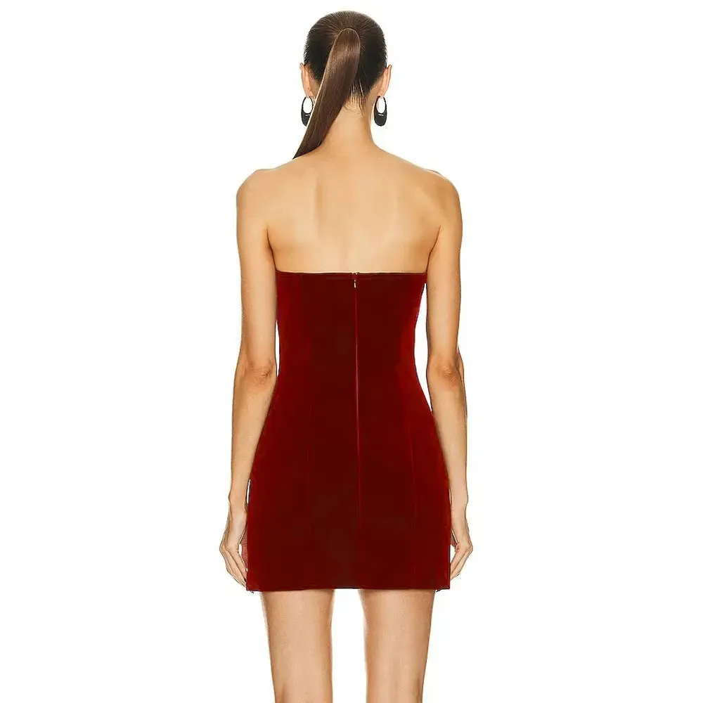 Wine Red Heart Shaped Diamond Tube Top Dress - Womens Elegant Evening Wear