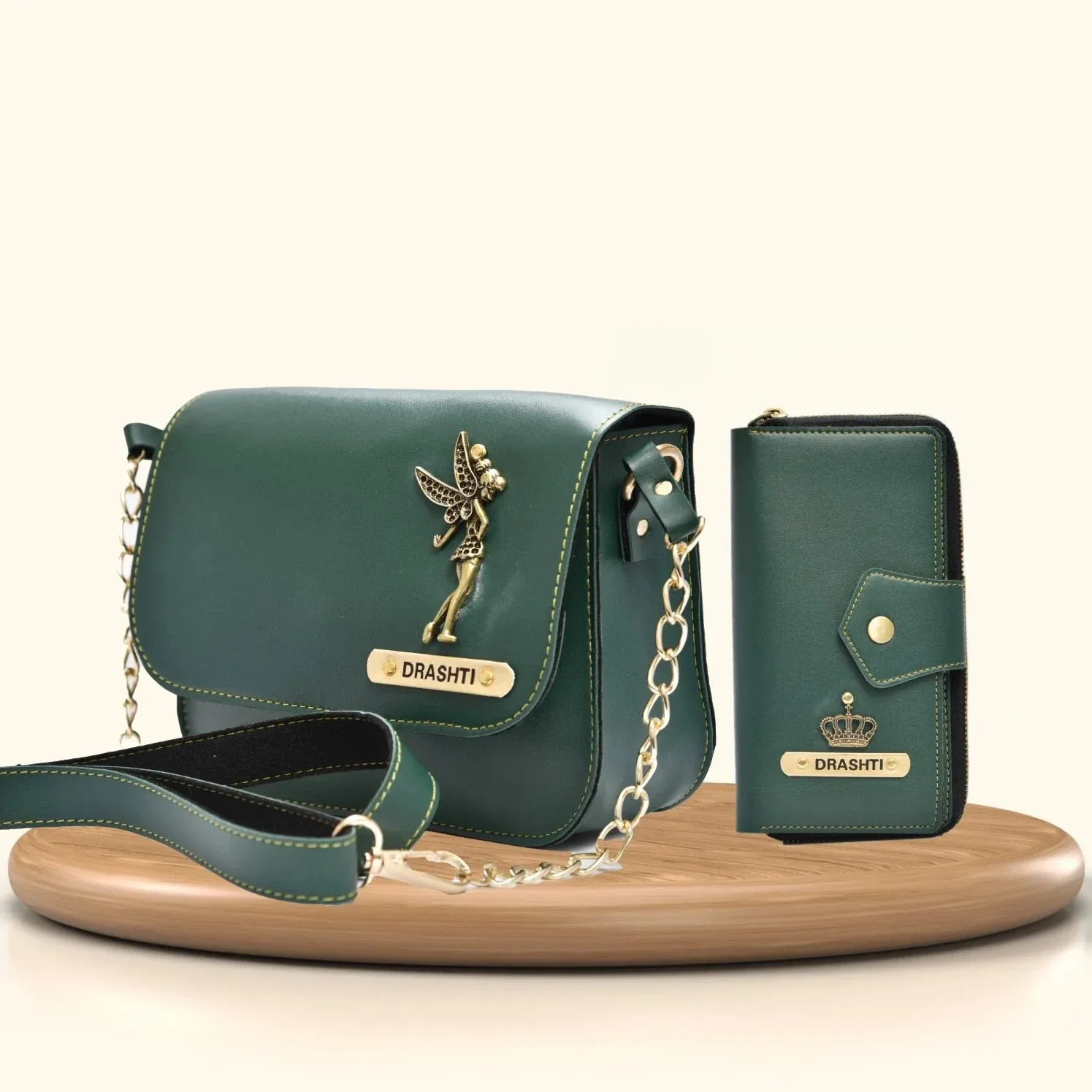 Women's Combo : Premium Lady Wallet & Chained Sling Bag - Olive Green