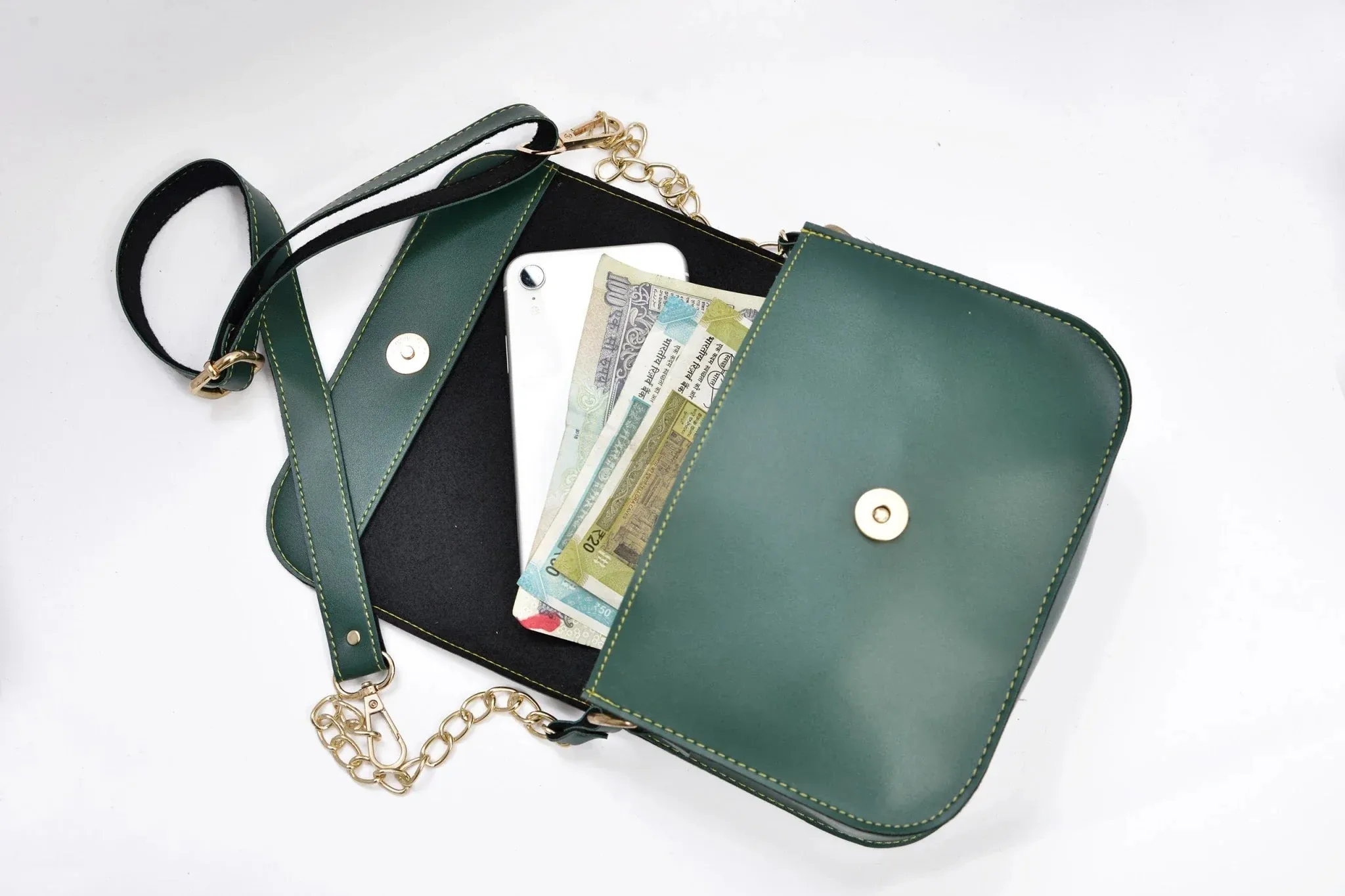 Women's Combo : Premium Lady Wallet & Chained Sling Bag - Olive Green