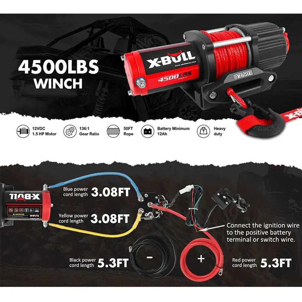 X-BULL Electric Winch 4500 LBS 12V Synthetic Rope ATV UTV Boat Truck 4WD