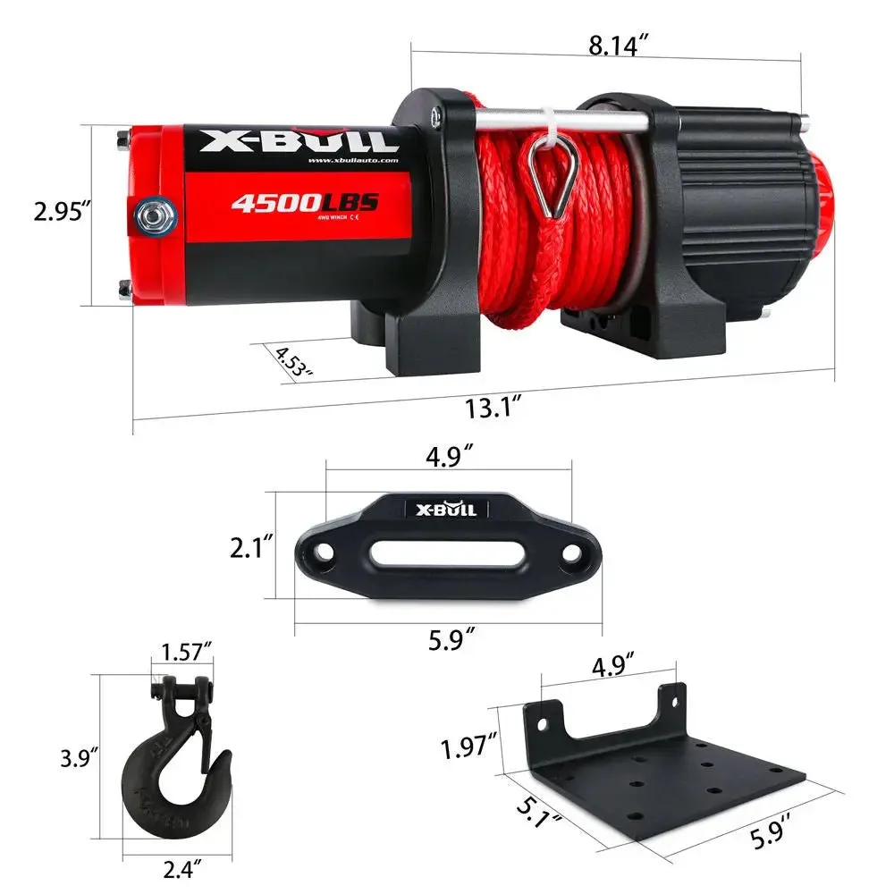 X-BULL Electric Winch 4500 LBS 12V Synthetic Rope ATV UTV Boat Truck 4WD