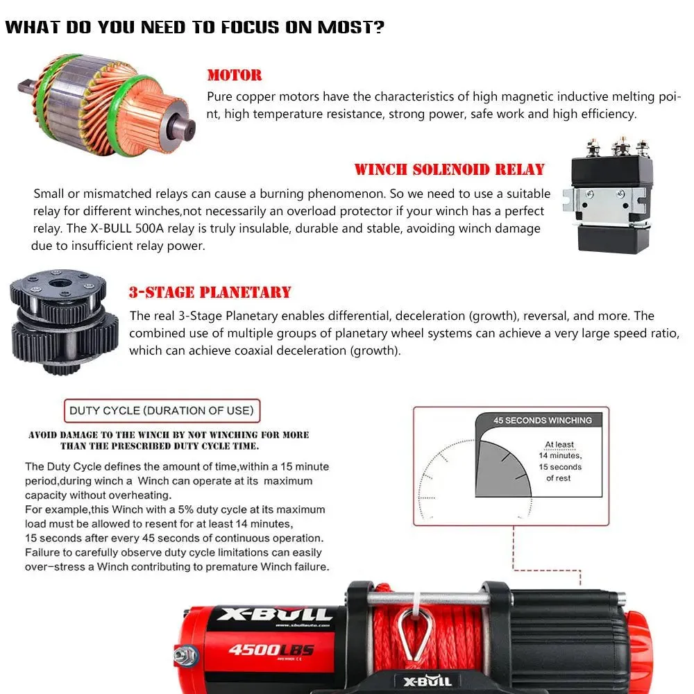 X-BULL Electric Winch 4500 LBS 12V Synthetic Rope ATV UTV Boat Truck 4WD