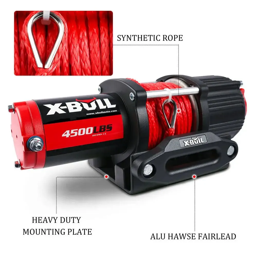X-BULL Electric Winch 4500 LBS 12V Synthetic Rope ATV UTV Boat Truck 4WD